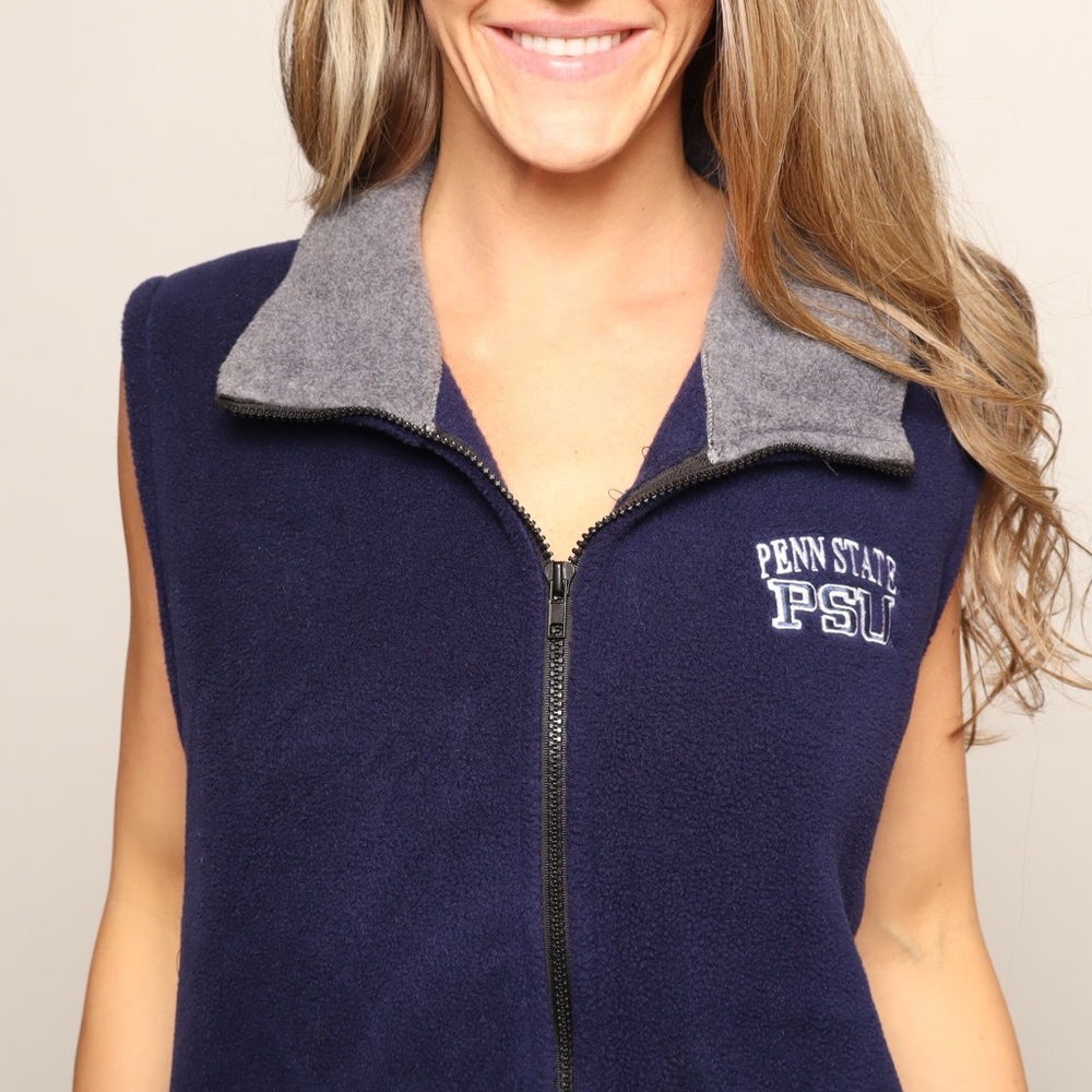 Vintage 90s Y2K Navy Blue Penn State PSU Fleece Full Zip Vest with Pockets